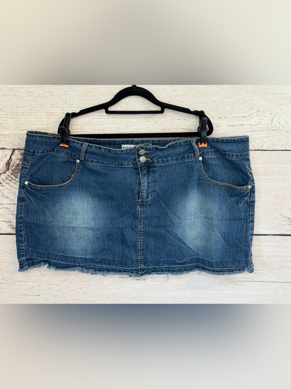 Vintage Deb Blue Washed Denim Mini Skirt with Raw Hem